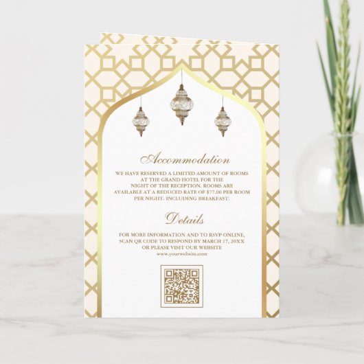 Crème Goud Islamitisch Patroon QR Code Moslim Brui (Achterkant)