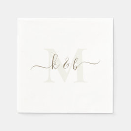 Crème & Goud Monogram Swash Script Witte Cocktail Servet