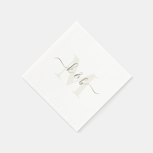 Crème & Goud Monogram Swash Script Witte Cocktail Servet (Hoek)