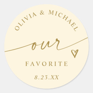 Crème & Goud Ons Favoriete Trouwcadeautas Ronde Sticker