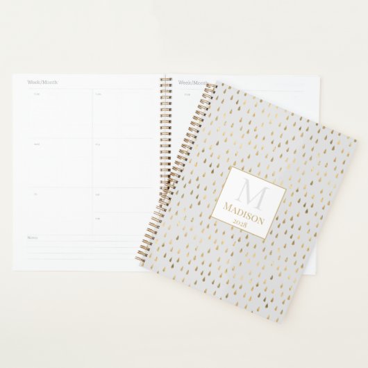 Crème Goud Regendruppel Moderne Monogram Planner (Display)