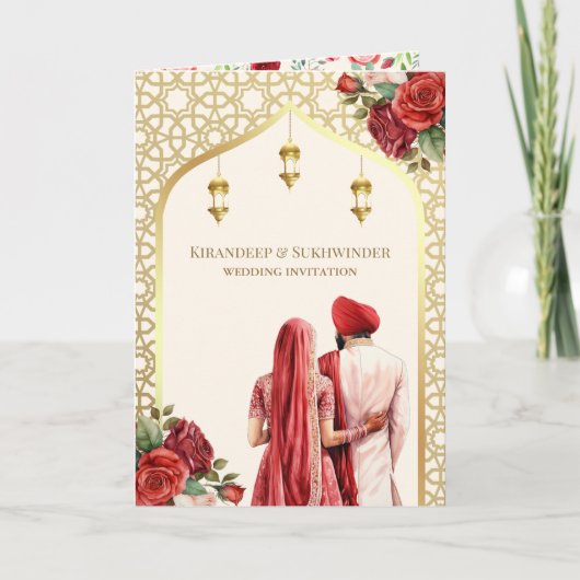 Crème Goud Rode Rozen Alles In Een Sikh Bruiloft (Voorkant)