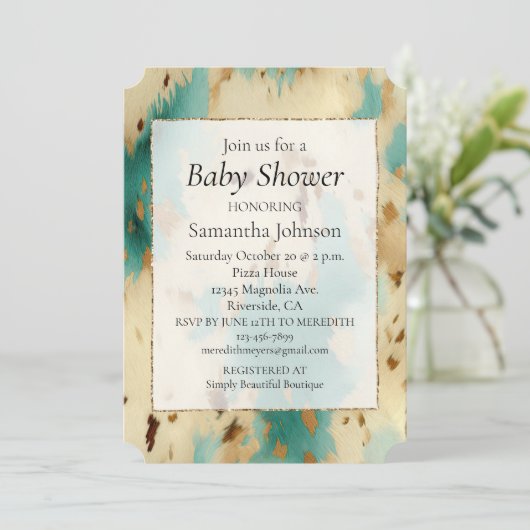 Crème Goud Turquoise Koeienhuid Dier Kaart (Staand voorkant)