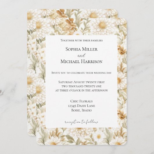 Crème Goud Wit Land Bloemen Huwelijk Kaart (Voorkant / Achterkant)