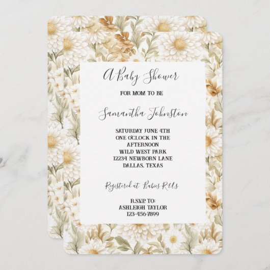 Crème Goud Witte Country Bloemen Kaart (Voorkant / Achterkant)