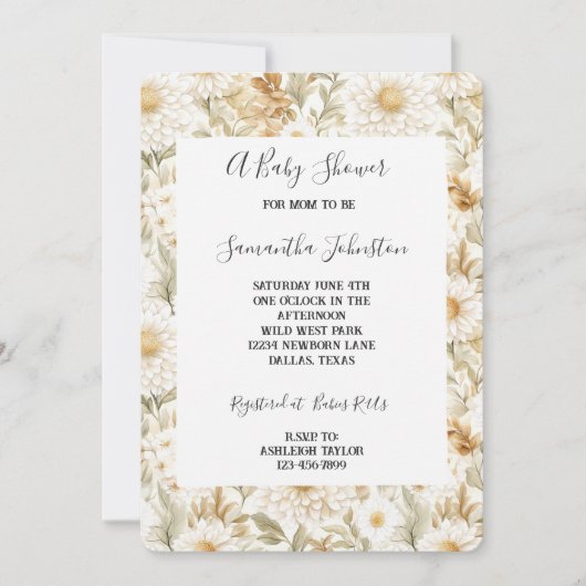 Crème Goud Witte Country Bloemen Kaart (Voorkant)