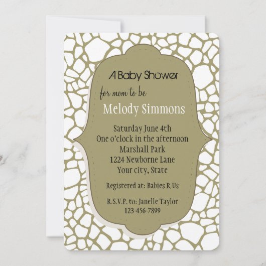 Crème Goud Witte Giraffe Print Baby shower Kaart (Achterkant)