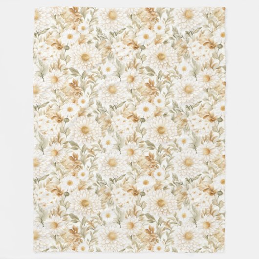Crème Goud Witte Landbloemen Fleece Deken (Voorkant)