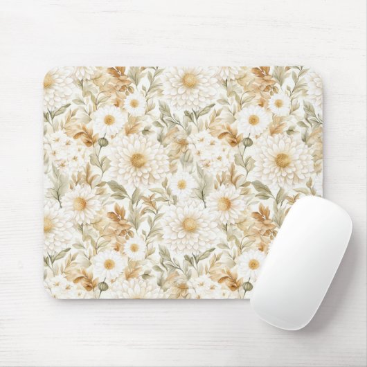 Crème Goud Witte Landbloemen Muismat (Met muis)