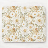 Crème Goud Witte Landbloemen Muismat (Voorkant)