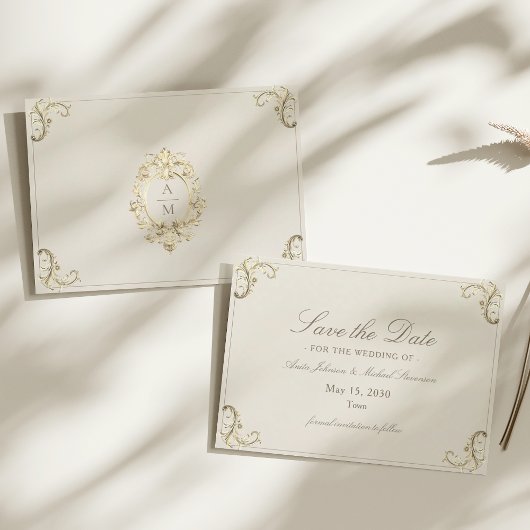 Crème Gouden Barokke Bruiloft Save The Date