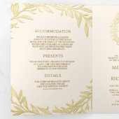 Crème Gouden Blad Tak QR Code Trouwen Drieluik Uitnodiging (Binnenzijde eerst)