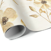 Crème Gouden Bloemen Trouwen Cadeaupapier (Rol Hoek)