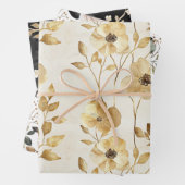 Crème Gouden Bloemen Trouwen Inpakpapier Vel (In situ)