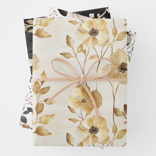 Crème Gouden Bloemen Trouwen Inpakpapier Vel (In situ)