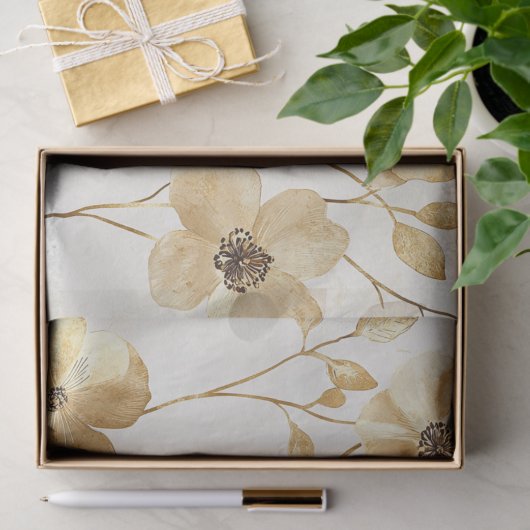 Crème Gouden Bloemen Trouwen Tissuepapier (Geschenk)