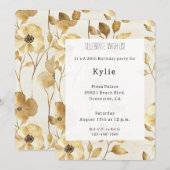 Crème Gouden Bloemen Verjaardag Kaart (Voorkant / Achterkant)