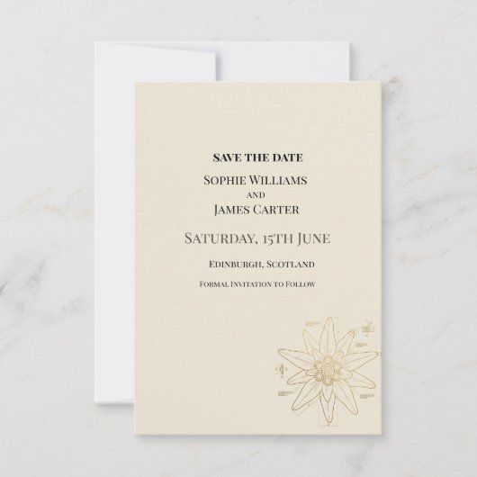 Crème Gouden Bloemige Bruiloft Save The Date (Voorkant)