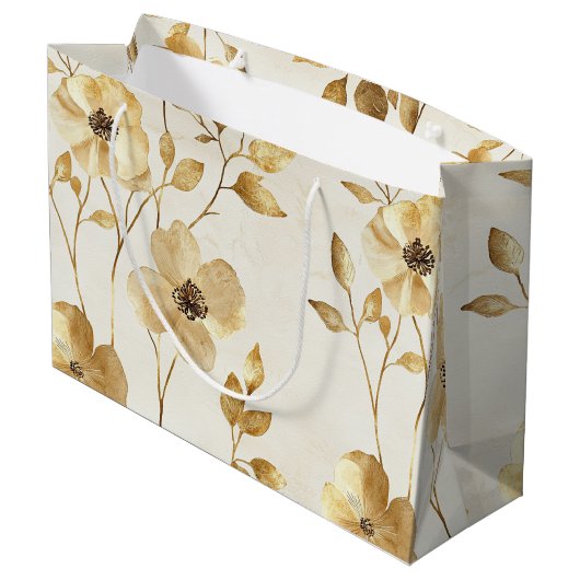 Crème Gouden Bloemige Trouw Groot Cadeauzakje (Achterkant Gekanteld)