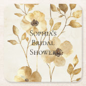 Crème Gouden Bloemige Trouw Kartonnen Onderzetters (Voorkant)