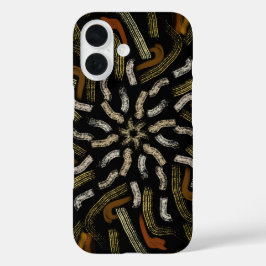 Crème Gouden Gele Geharkt Patroon Op Zwart iPhone 16 Hoesje