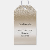 Crème Gouden Glans Glitter Bruiloft Feest Cadeaulabel (Voorkant)