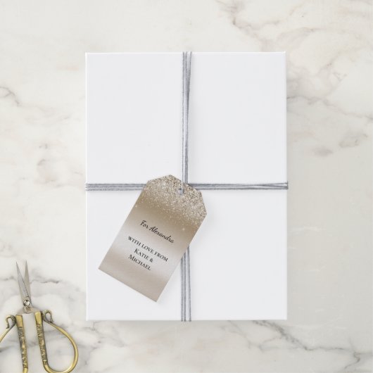 Crème Gouden Glans Glitter Bruiloft Feest Cadeaulabel (Met Touw)