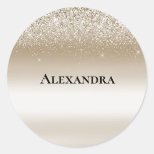 Crème Gouden Glans Glitter Bruiloft Feest Ronde Sticker
