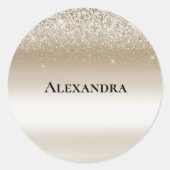 Crème Gouden Glans Glitter Bruiloftsfeest Ronde Sticker (Voorkant)