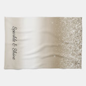 Crème Gouden Glans Glitter Bruiloftsshower Theedoek (Horizontaal)