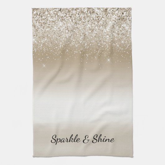 Crème Gouden Glans Glitter Bruiloftsshower Theedoek (Verticaal)