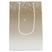 Crème Gouden Glanzende Glitter Bruiloft Feest Medium Cadeauzakje (Achterkant)
