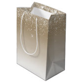 Crème Gouden Glanzende Glitter Bruiloft Feest Medium Cadeauzakje (Achterkant Gekanteld)