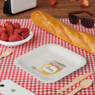 Crème Gouden Honingpot Voeding Keuken Papieren Bordje