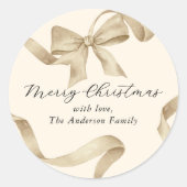 Crème Gouden Lint Kerstmis Ronde Sticker (Voorkant)