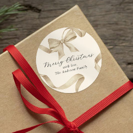 Crème Gouden Lint Kerstmis Ronde Sticker