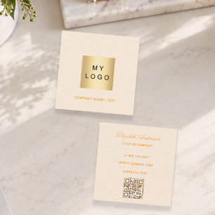 Crème gouden logo QR-code Vierkante Visitekaartje
