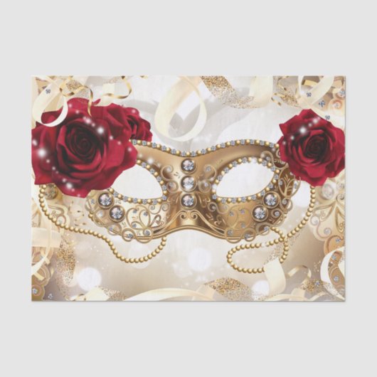 Crème Gouden Maskerade Bal Verjaardagsfeest Tissuepapier (Voorkant)