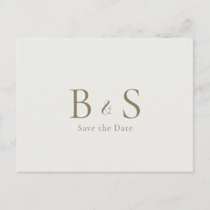 Crème Gouden Monogram Huwelijk Save the Date Briefkaart