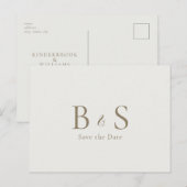 Crème Gouden Monogram Trouwen Save the Date Briefkaart (Voorkant / Achterkant)
