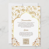 Crème Gouden Paisley Bloem QR Code Indiase Trouwda Kaart (Achterkant)