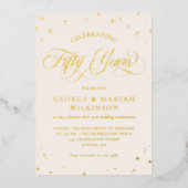 Crème Gouden Sterren 50ste Huwelijksverjaardag  Folie Uitnodiging (Voorkant)