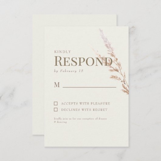 Crème Gouden Tekst Boho Bruiloft RSVP (Voorkant / Achterkant)