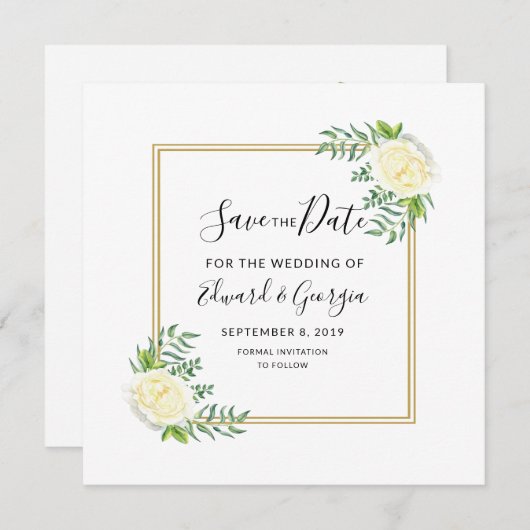 crème goudfloral save the date bruiloft nodig (Voorkant / Achterkant)