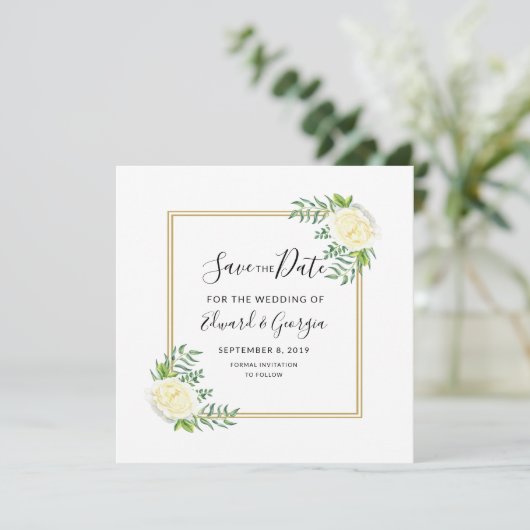 crème goudfloral save the date bruiloft nodig (Staand voorkant)