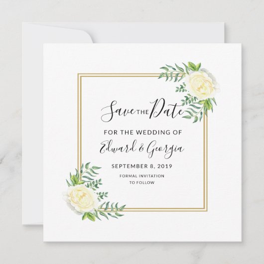 crème goudfloral save the date bruiloft nodig (Voorkant)