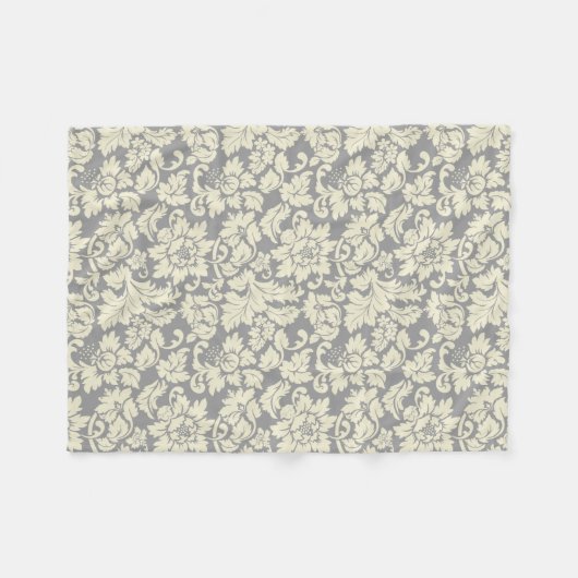 Crème & Grijs  Bloemen Damasks Fleece Deken (Voorkant (Horizontaal))