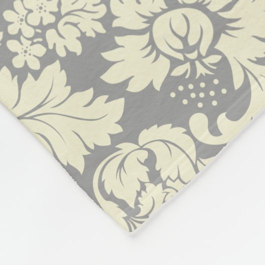 Crème & Grijs  Bloemen Damasks Fleece Deken (Hoek)