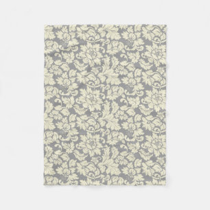 Crème & Grijs Bloemen Damasks Fleece Deken