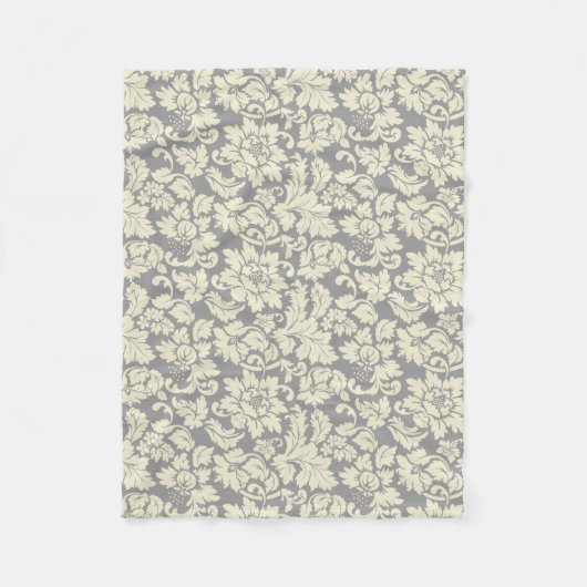 Crème & Grijs Bloemen Damasks Fleece Deken (Voorkant)